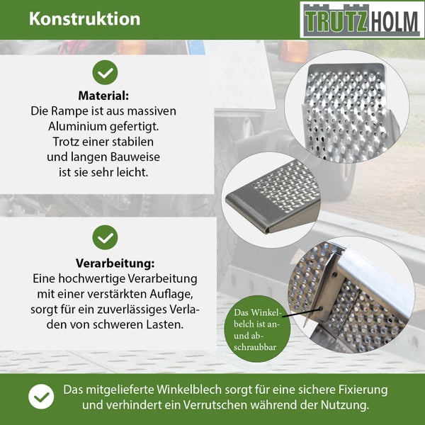 TRUTZHOLM Alu Auffahrrampe 250 cm 500 kg 26 cm breit Anti Rutsch gelocht Motorradrampe Verladerampe
