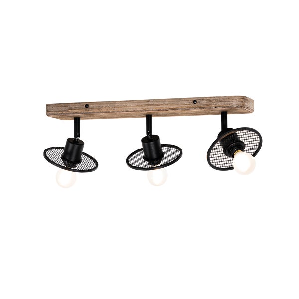 Deckenleuchte mit drei Strahlern und Holzbalken