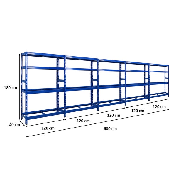 PROREGAL Mega Deal 5x Reifenregal Tiger HxBxT 180x120x40 cm bis zu 12 Reifen auf 2 Ebenen mit 2 Fachboden Blau Reifenständer