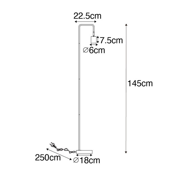 Abbildung einer Stehlampe mit Maßangaben