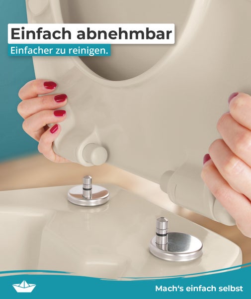 Calmwaters® WC Sitz einfache Montage, Premium Toilettendeckel bis 250 kg, Made in EU, antibakterieller Duroplast, doppelte Absenkautomatik, 2 Montage Optionen, abnehmbar, Klobrille, oval, Pergamon