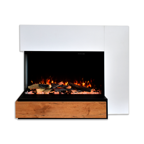 Glow Fire Elektrokamin 'Einstein' Linksoffen| LED Standkamin in weiß mit Heizung (1500 W) | HxBxT: 109x89x51cm