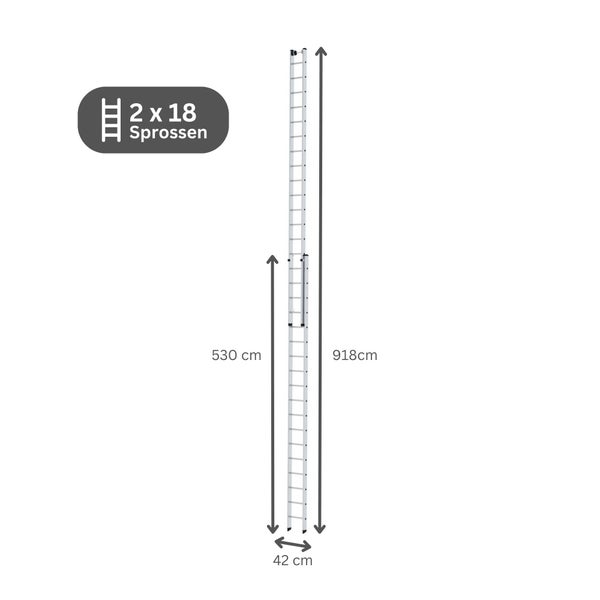 PROREGAL Sprossen-Schiebeleiter 2-Teilig Ohne Traverse 2 x 18 Sprossen