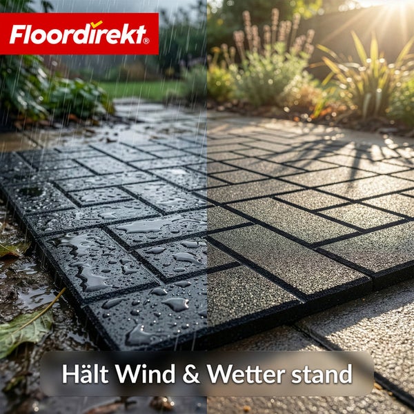 Verlegung von Bodenplatten im Außenbereich bei Regenwetter