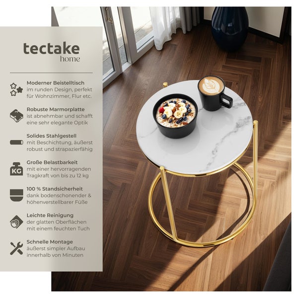 Beistelltisch tectake Ellsa 43 x 43 x 50,5 cm hochwertige Marmorplatte weiß/gold