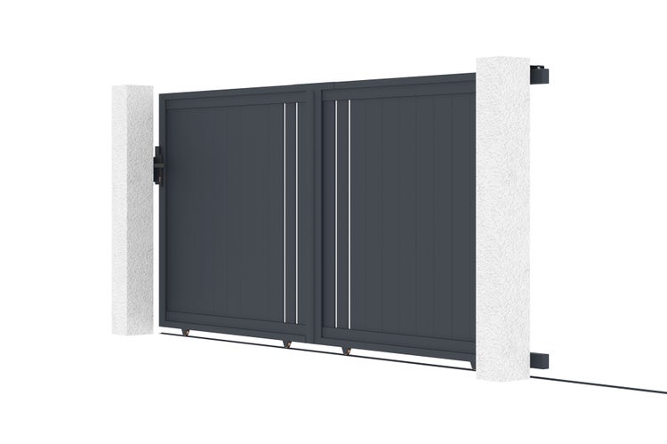 Schiebetor 3,5 m GIONA H.160 cm graues Aluminium + 2 Pfosten 20x20 cm H.190 cm