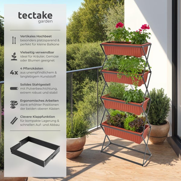 Vertikalbeet tectake  52 x 21 x 127 cm mit 4 Pflanzkästen braun