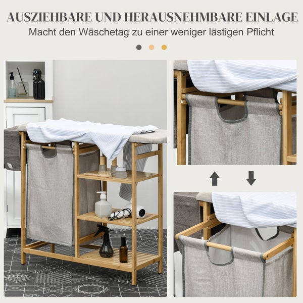 Wäschetruhe aus Bambus mit herausnehmbaren Einsätzen und Ablageflächen
