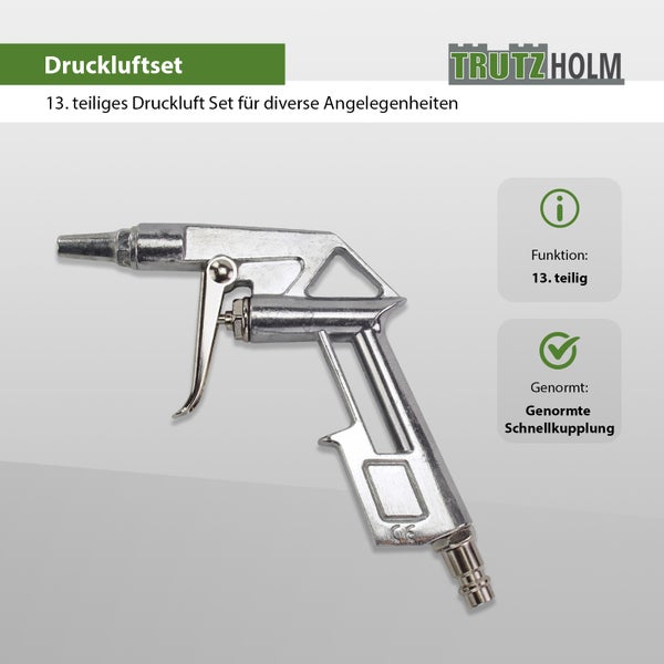 TrutzHolm Druckluftset dreizehnteilig mit Ausblaspistole für diverse Anwendungen im Werkstattbereich.