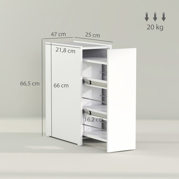 HOMCOM Nischenschrank Badezimmerschrank schmal, Toilettenschrank mit Rad, Schublade inkl. 3 tiefe Fächer, Beistellschrank Badschrank für kleine Räume, Wohnzimmer, Badezimmer, 47 x 25 x 66,5 cm Weiß