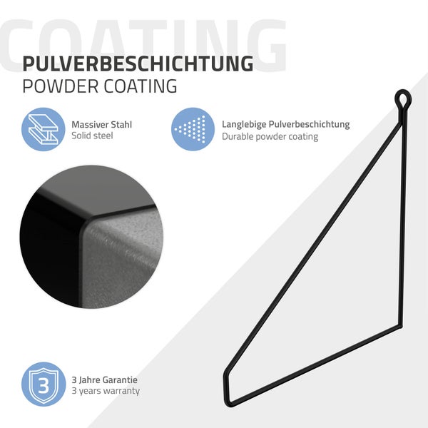 ML-Design 4 Stück Regalhalterung 250mm Schwarz, Metall, Dreieckige Regalhalterungen, Schwebe Regalwinkel, Draht Wandhalterung, Regalträger für Wandmontage, Wandregal Wandkonsole Hängeregal Regalstütze