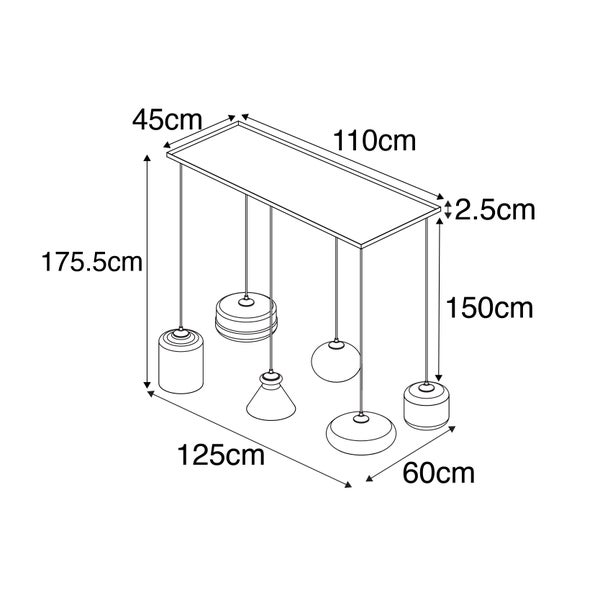 Abbildung mit Maßen einer Pendelleuchte