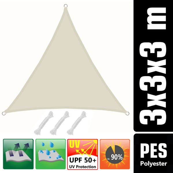 AMANKA UPF50+ UV Sonnensegel 3x3x3 Polyester Dreieck Wasserabweisend Wetterfest Garten Balkon Beige