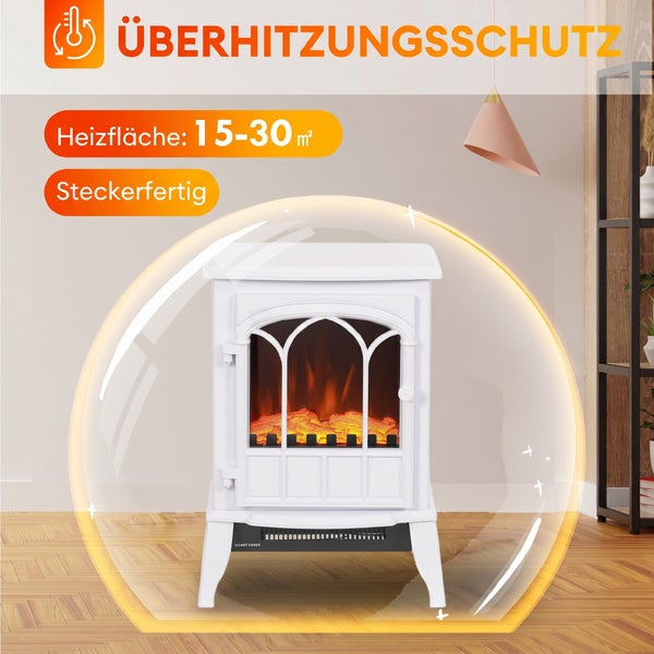 Elektrokamin mit Überhitzungsschutz für 15 bis 30 Quadratmeter Raumgröße, steckerfertig zur einfachen Installation.
