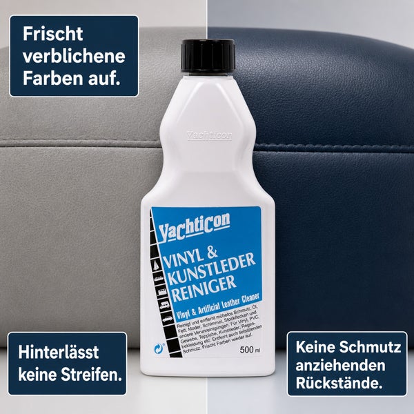Yachticon Vinyl und Kunstleder Reiniger 500 Milliliter Flasche zur Reinigung und Auffrischung von Oberflächen.