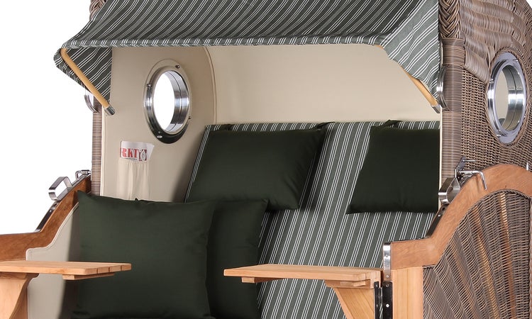 Strandkorb Westerland Teak Bullauge PE grey Dessin 504