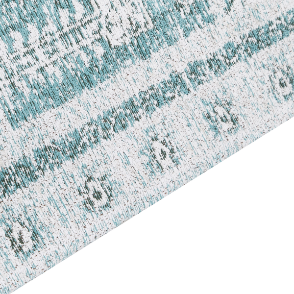 Kurzflor-Teppich mit abstraktem Vintage-Muster in Türkis und Weiß