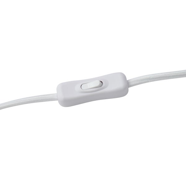 Schnurzwischenschalter in Weiß an einem weißen Textilkabel.