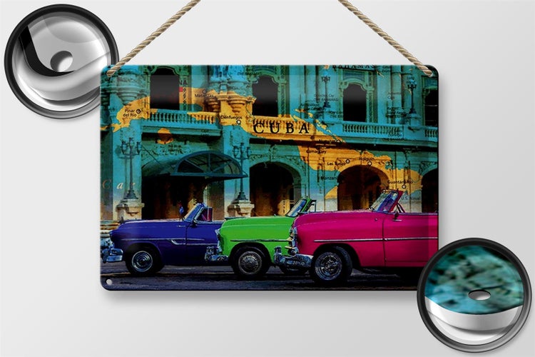 Blechschild Spruch 30x20cm Cuba Karte 3 Autos