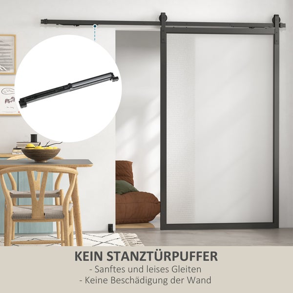 HOMCOM Schiebetüren-Beschlagsatz 244 cm Komplett-Set mit Schienen, Rollen, Anti-Sprung-Vorrichtungen, Türstopper, Bodenführung, Schiebetürsystem aus Kohlenstoffstahl Schwarz