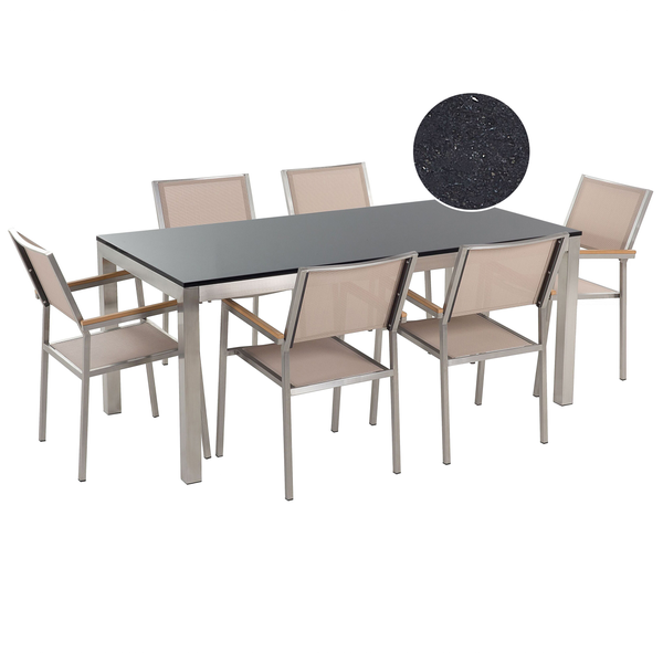 Gartenmöbel Set 6-Sitzer GROSSETO Granit Polierter Schwarz / Beige