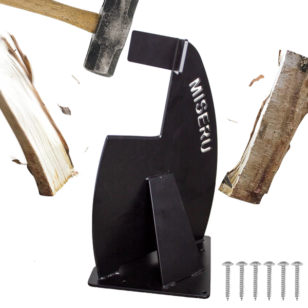 Manueller Holzspalter aus Metall mit Hammer und Befestigungsschrauben zum sicheren Spalten von Brennholz.