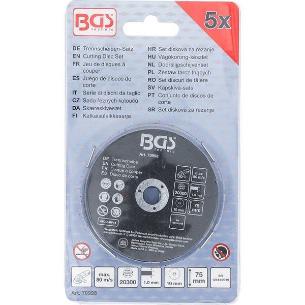 BGS Trennscheiben-Satz für Edelstahl Ø 75 x 1,0 x 10 mm 5tlg. - 70998