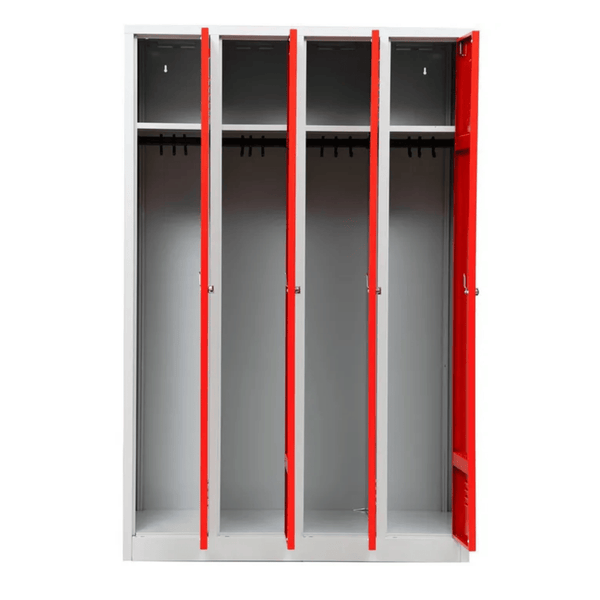 PROREGAL Garderobenspind Camel 4-Fächer HxBxT 180 x 117 x 50 cm Vorhängeschloss Grau-Rot