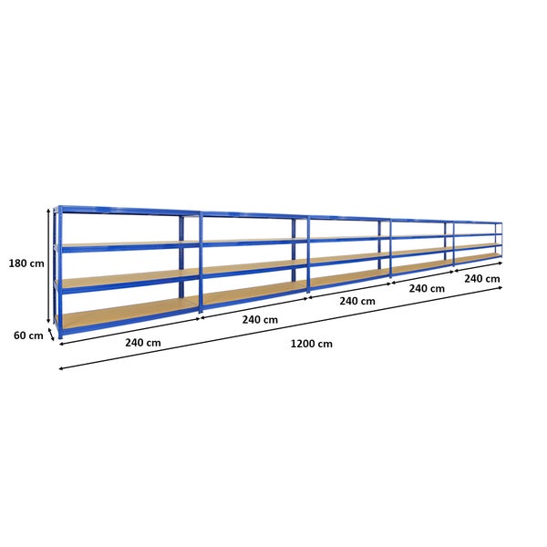 PROREGAL Mega Deal 5x Schwerlastregal Dino HxBxT 180 x 240 x 60 cm Fachlast 450 kg Blau