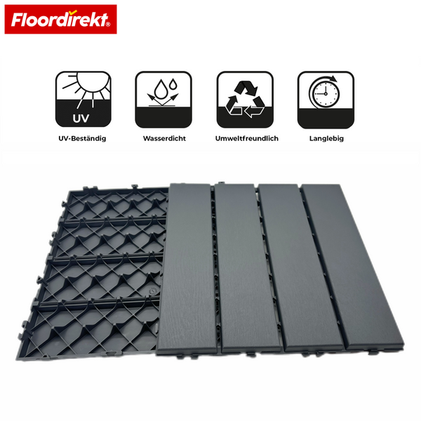 Floordirekt Logo. Klickfliesen mit Eigenschaften: UV beständig, wasserdicht, umweltfreundlich und langlebig.