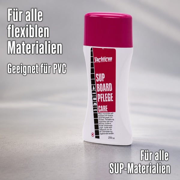 Yachticon SUP Board Pflege 250 Milliliter zur Reinigung und zum Schutz von flexiblen Materialien sowie Polyvinylchlorid.