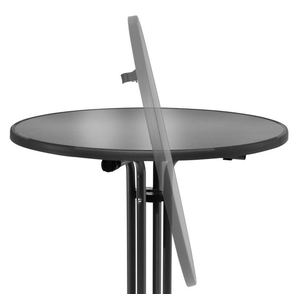 Klapptisch mit rundem Tischblatt und Metallgestell