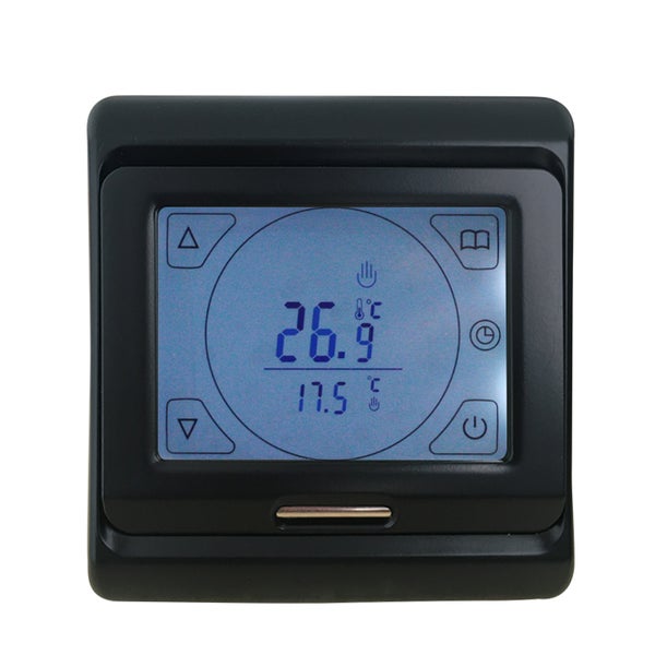 Digitales Raumthermostat mit quadratischem Gehäuse und Display zur Temperaturregelung