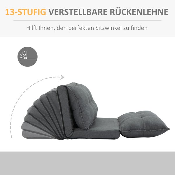 HOMCOM Bodenstuhl 2-in-1 Bodensofa Schlafsofa 13 Positionen Verstellbare Rückenlehne für Wohnzimmer Leinen 100 x 71 x 54 cm Grau