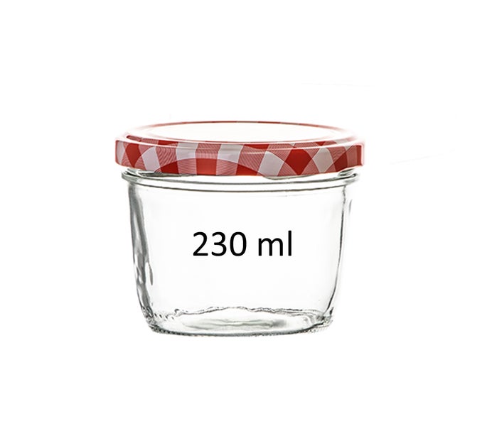 Leeres Einmachglas mit 230 ml Fassungsvermögen und kariertem Deckel