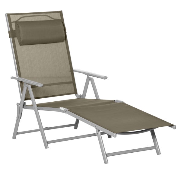 Outsunny Sonnenliege, Gartenliege, klappbar, mit Kissen, 137 x 63,5 x 100,5 cm, Metall+Stoff, Khaki