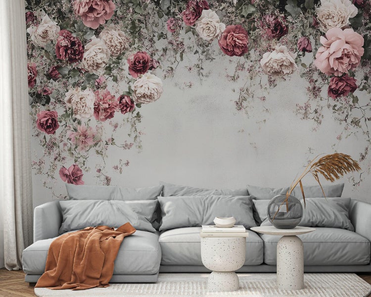 Fototapete Blumen Betonwand Wohnzimmer Vlies Tapete 350x250 cm