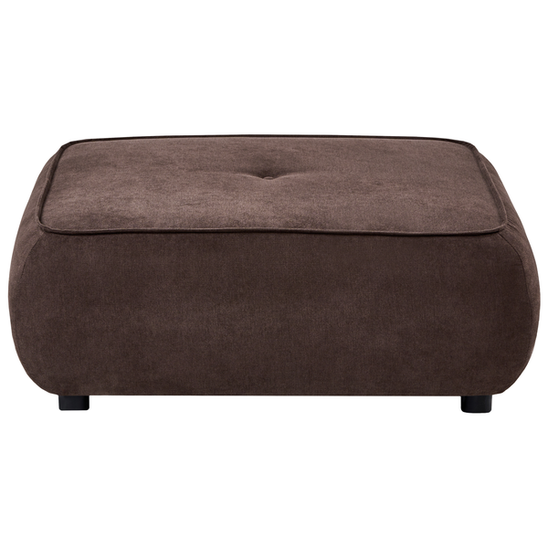 Polsterhocker in Braun, rechteckig mit Stoffbezug und niedrigen Füßen.