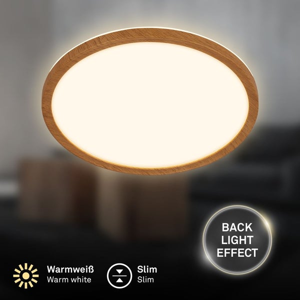 LED Deckenlampe Holz Deckenleuchte Wohnzimmer Indirektes Licht Flach Warmweiß