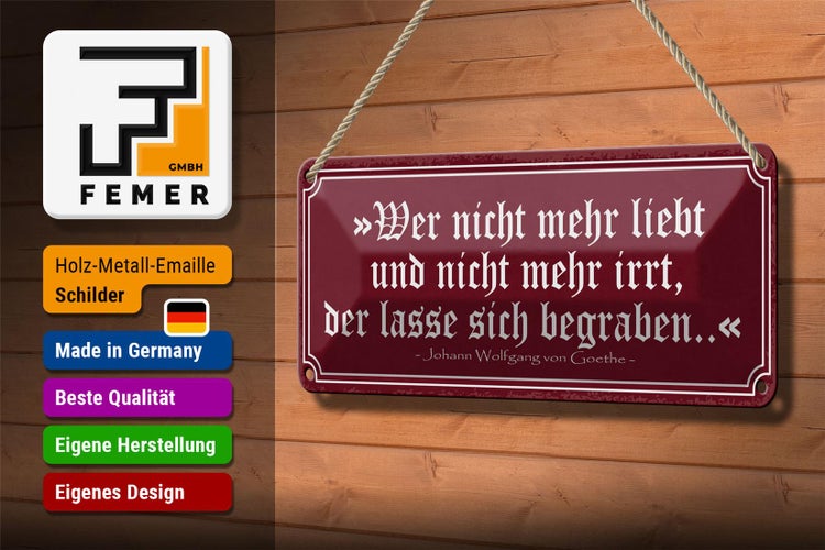 Blechschild Spruch 27x10cm wer nicht mehr liebt und irrt Dekoration