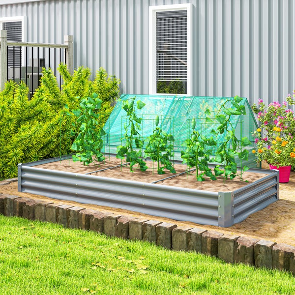 Outsunny Hochbeet aus Stahl, Wetterbeständig Pflanzbeet mit Anti-Schnittkante Frühbeet Gartenbeet rostfrei Pflanzkasten Pflanzkübel 240 x 120 x 30 cm für Garten Balkon, Gemüsebeet für Blumen, Gemüse
