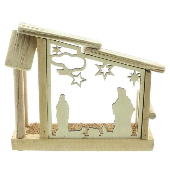 FRANK FLECHTWAREN | LED-Krippe Heilige Familie, 23 x 10 x 21 cm, EICHE, KUNSTSTOFF
