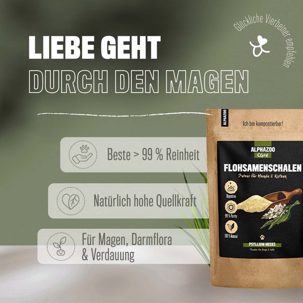 ALPHAZOO Flohsamenschalen gemahlen 250g für Hunde und Katzen I Indische Psyllium Husks