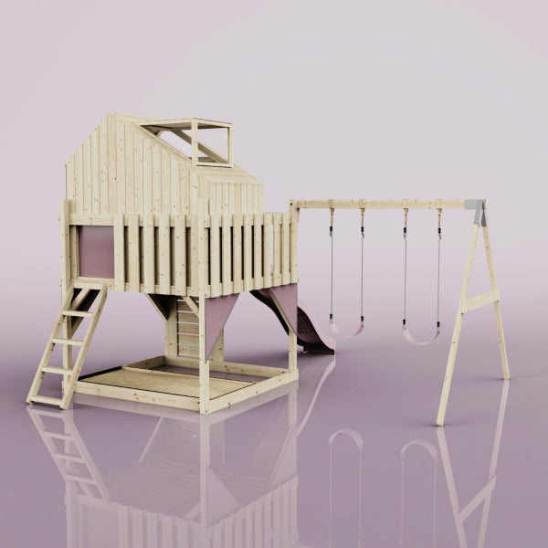 OutdoorToys Spielturm Lasse aus Holz in Rosa Kinderschaukel