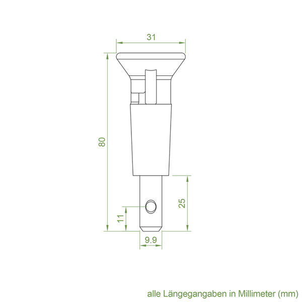 Technische Zeichnung eines Stopfens mit Maßangaben in Millimetern