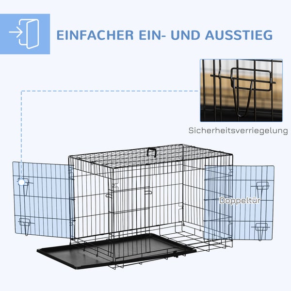 PawHut Hundekäfig, Transportkäfig, 92 x 57 x 62,5 cm Metall Schwarz
