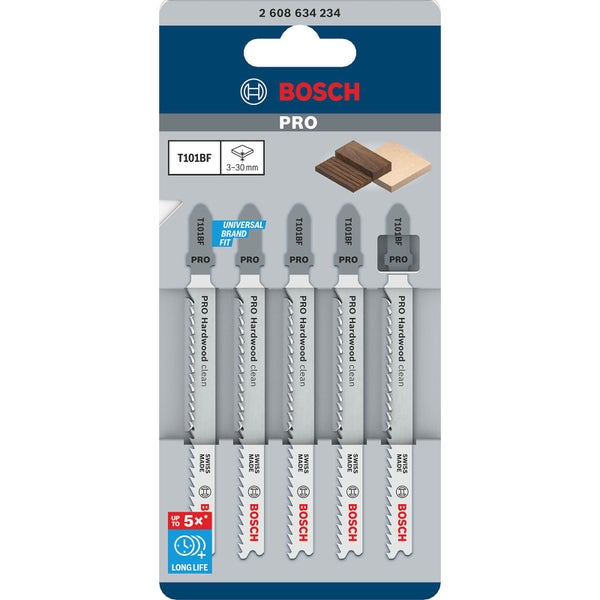 Bosch Stichsägeblätter für Hartholz, T101BF, 5er-Pack