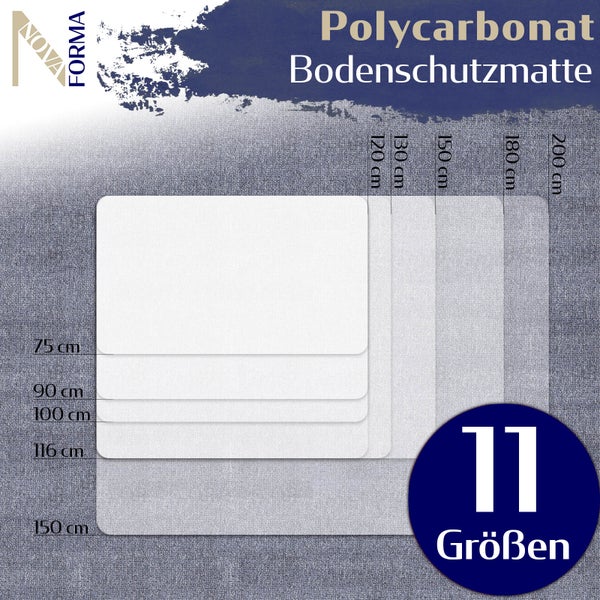 Bodenschutzmatte PC DURA MAT - 100x120 cm - Teppichboden - Polycarbonat Bürostuhlunterlage - Schutzmatte mit Ankernoppen für Ihre Böden