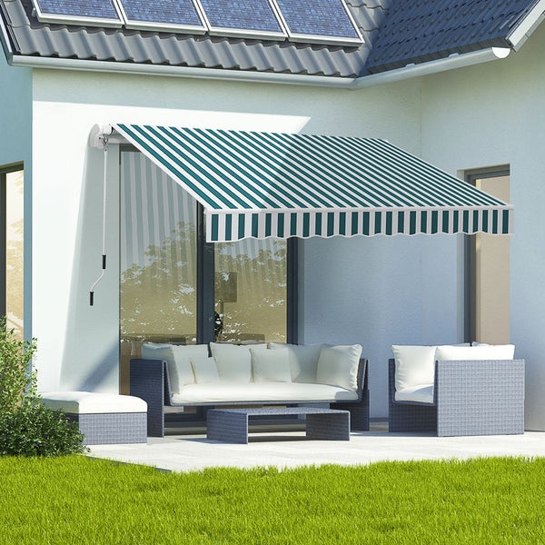 Outsunny manuelle Gelenkarmmarkise, mit Handkurbel Balkonmarkise,  395 x 245 cm, Alu, Weiß+Grün