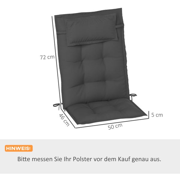 Outsunny 2er Set Auflage für Sonnenliege Wasserabweisend Liegenauflage für Gartenliege Polsterauflage für Strandliege Liegestuhl Kissen Polster für Gartenmöbel Auflagen 50x116x5 cm, Dunkelgrau